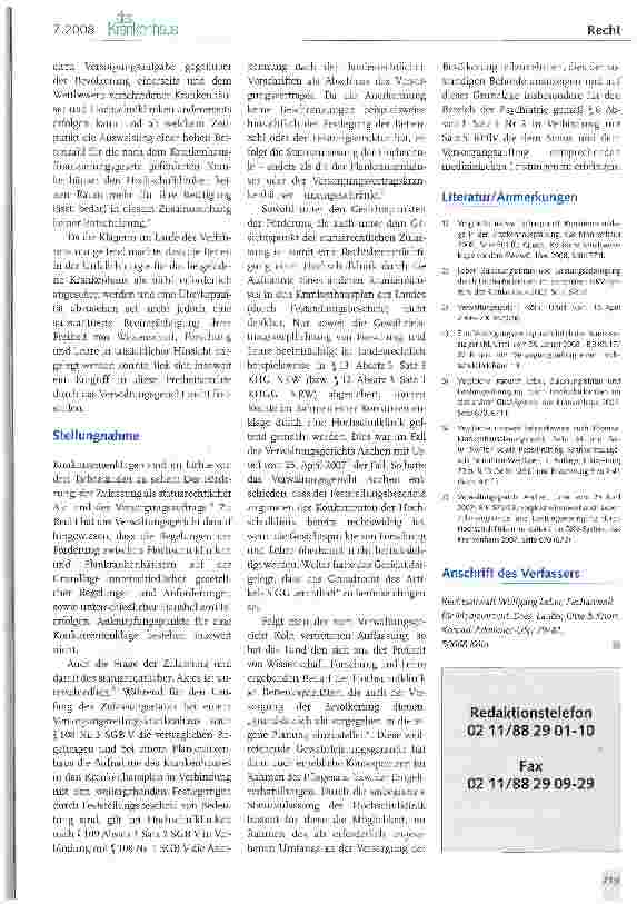 Vorschauseite 2: Hochschulkliniken und Konkurrentenschutz