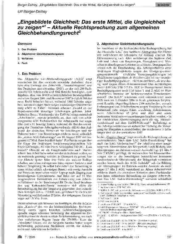 Vorschauseite 1: Eingebildete Gleichheit: Das erste Mittel, die Ungleichheit zu zeigen - Aktuelle Rechtsprechung zum allgemeinen Gleichbehandlungs-recht