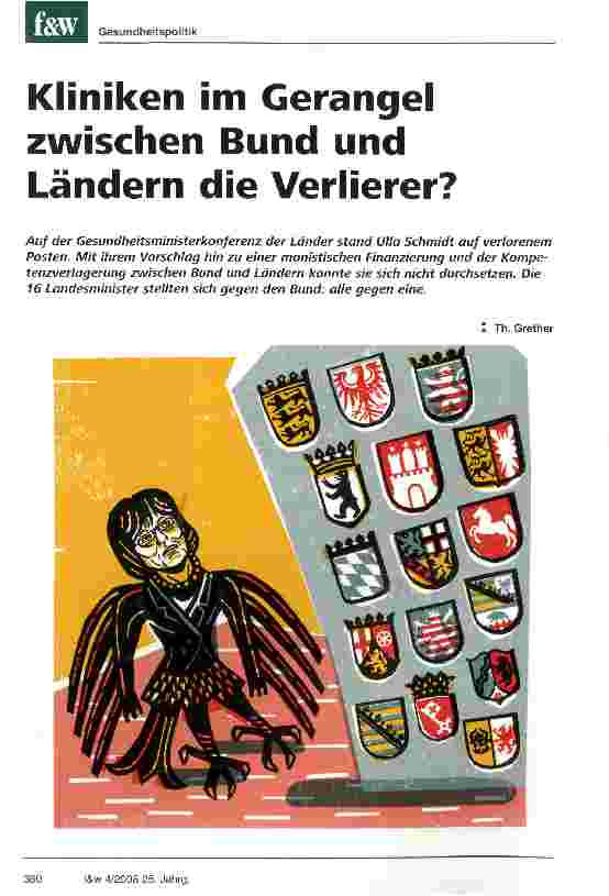 Vorschauseite 1: Kliniken im Gerangel zwischen Bund und Ländern die Verlierer?