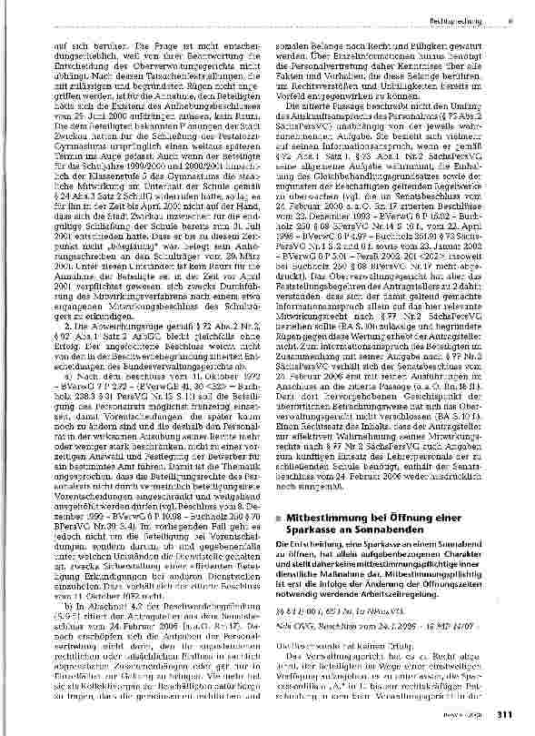 Vorschauseite 1: Mitbestimmung bei Öffnung einer Sparkasse an Sonnabenden