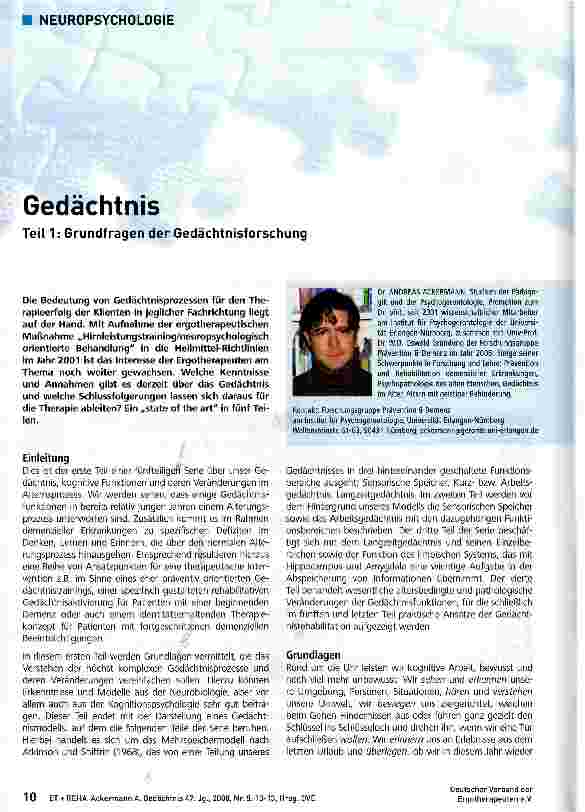 Vorschauseite 1: GedächtnisTeil 1: Grundfragen der Gedächtnisforschung