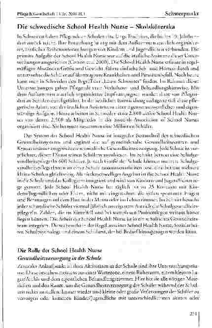 Vorschauseite 6: Schulgesundheitspflege. Die Rolle der schwedischen School Health Nurse und das Thema Gesundheit im Setting Schule
