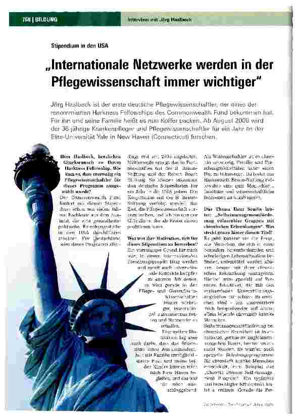Vorschauseite 1: Stipendium in den USA: Internationale Netzwerke werden in der Pflegewissenschaft immer wichtiger