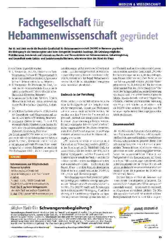 Vorschauseite 1: Fachgesellschaft für Hebammenwissenschaft gegründet