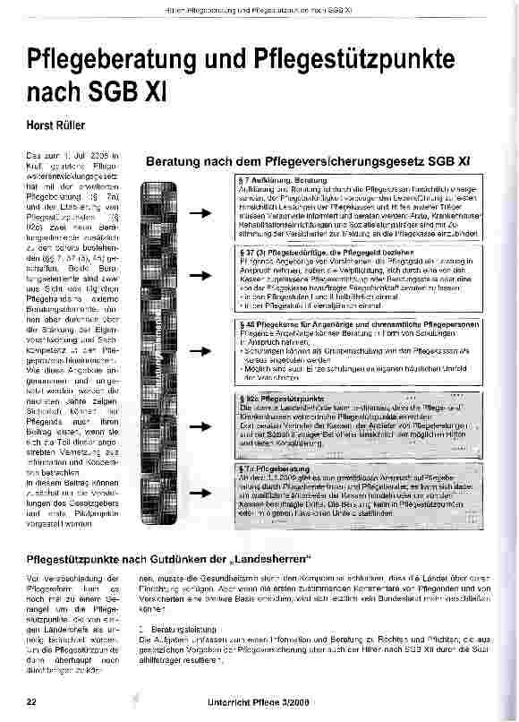 Vorschauseite 1: Pflegeberatung und Pflegestützpunkte nach SGB XI