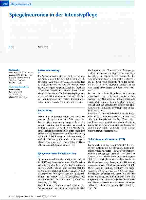 Vorschauseite 1: Spiegelneuronen in der Intensivpflege