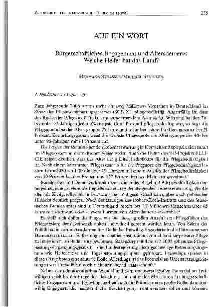 Vorschauseite 1: Bürgerschaftliches Engagement und Altersdemenz: Welche Helfer hat das Land?