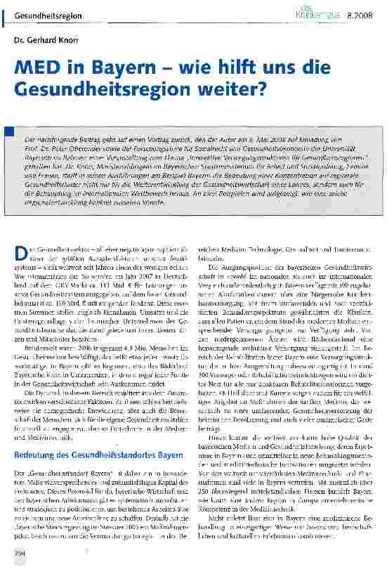 Vorschauseite 1: MED in Bayern - wie hilft uns die Gesundheitsregion weiter?