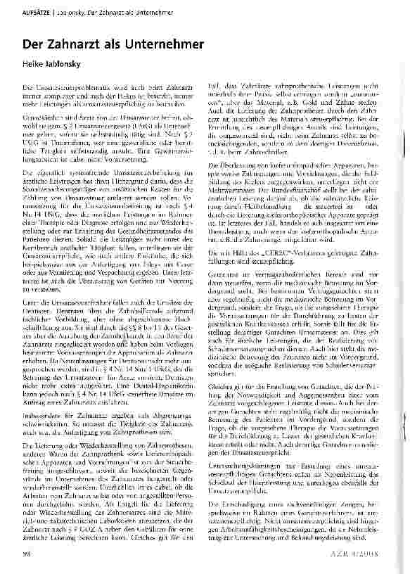 Vorschauseite 1: Der Zahnarzt als Unternehmer