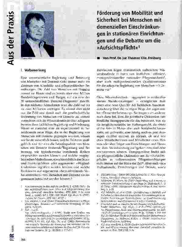 Vorschauseite 1: Förderung von Mobilität und Sicherheit bei Menschen mit demenziellen Einschränkungen in stationären Einrichtun gen und die Debatte um die »Aufsichtspflicht«