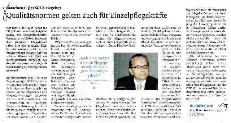Vorschauseite 1: Qualitätsnormen gelten auch für Einzelpflegekräfte