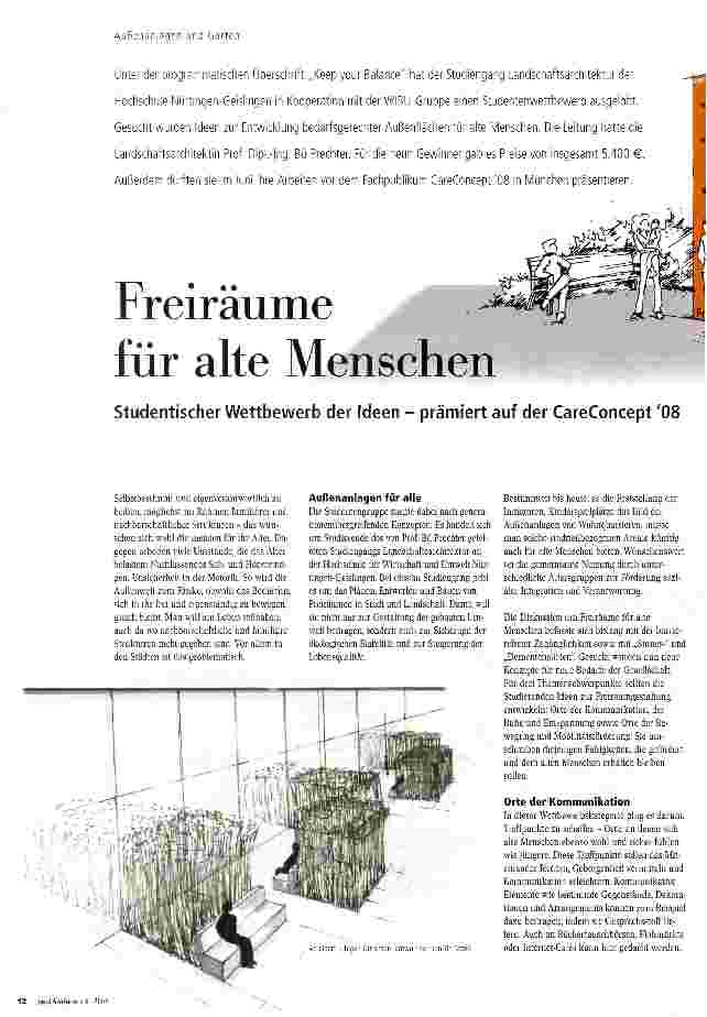 Vorschauseite 1: Freiräume für alte MenschenStudentischer Wettbewerb der Ideen - prämiert auf der CareConcept 08