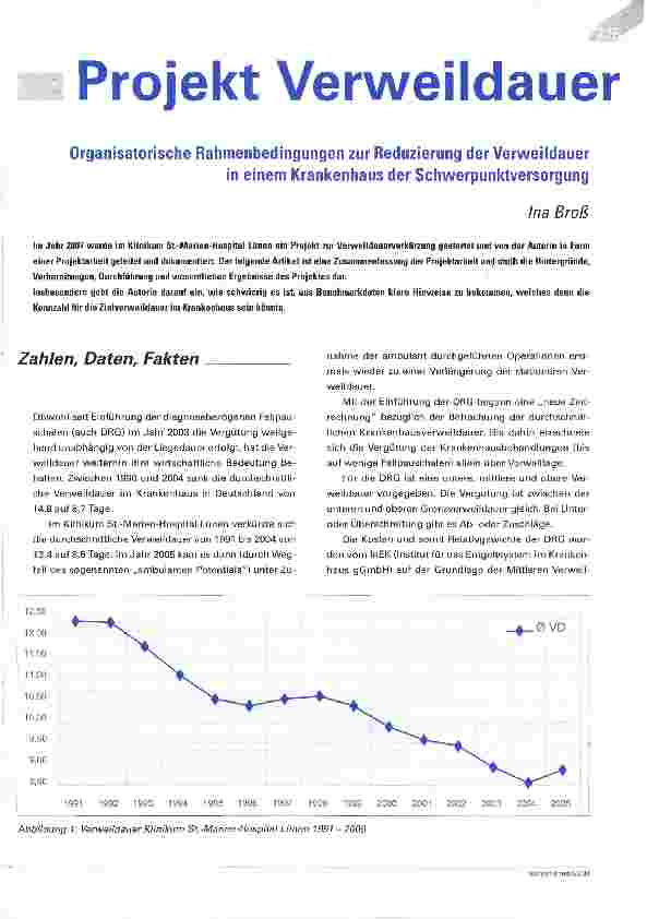 Vorschauseite 1: Projekt VerweildauerOrganisatorische Rahmenbedingungen zur Reduzierung der Verweildauerin einem Krankenhaus der Schwerpunktversorgung