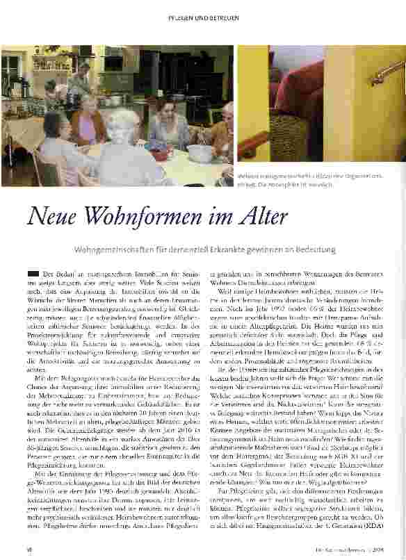 Vorschauseite 1: Neue Wohnformen im AlterWohngemeinschaften für demenziell Erkrankte gewinnen an Bedeutung