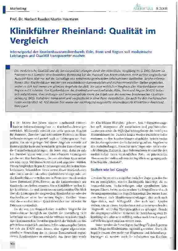 Vorschauseite 1: Klinikführer Rheinland: Qualität im VergleichInternetportal des Krankenhauszweckverbands Köln, Bonn und Region soll medizinische Leistungen und Qualität transparenter machen