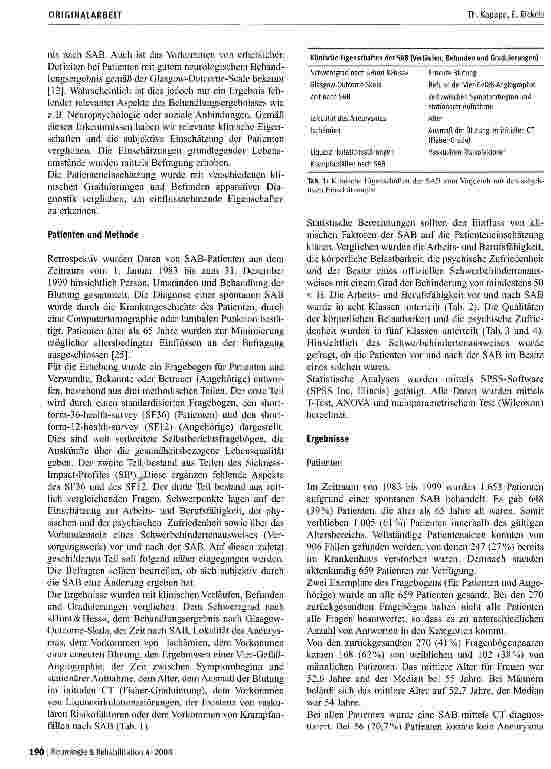 Vorschauseite 2: Aktuelle Befindlichkeit nach spontaner Subarachnoidalblutung