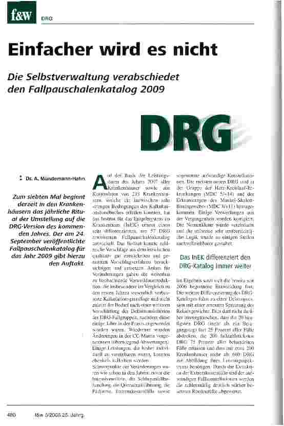 Vorschauseite 1: Einfacher wird es nichtDie Selbstverwaltung verabschiedet den Fallpauschalenkatalog 2009
