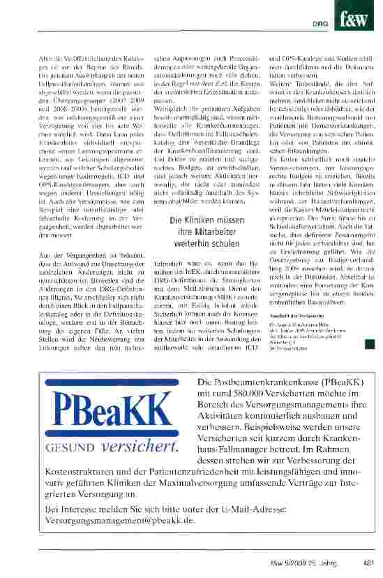Vorschauseite 2: Einfacher wird es nichtDie Selbstverwaltung verabschiedet den Fallpauschalenkatalog 2009
