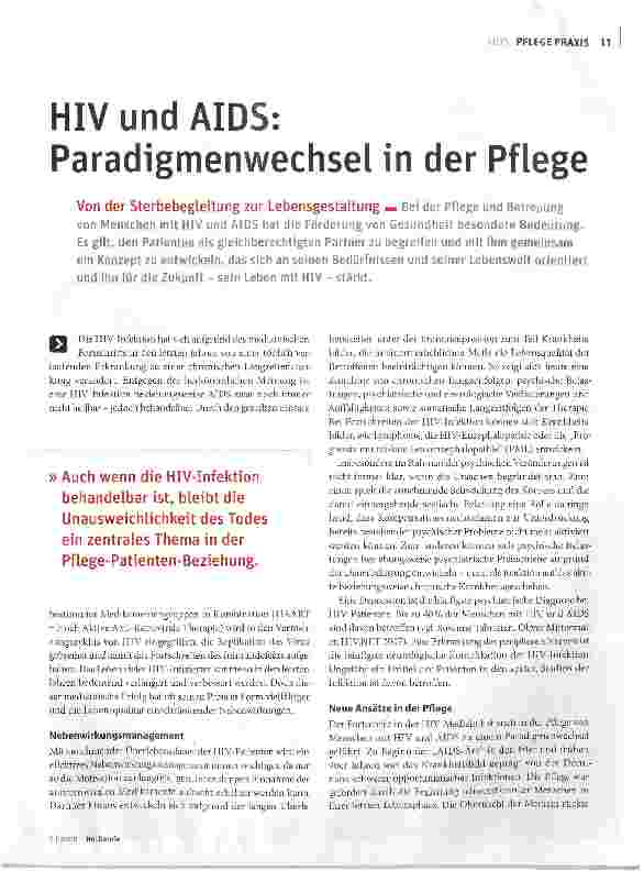 Vorschauseite 1: HIV und AIDS: Paradigmenwechsel in der Pflege