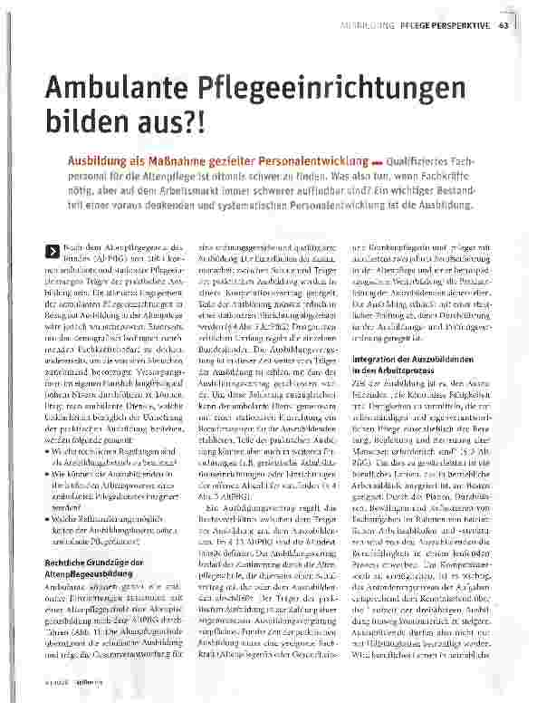 Vorschauseite 1: Ambulante Pflegeeinrichtungen bilden aus?!