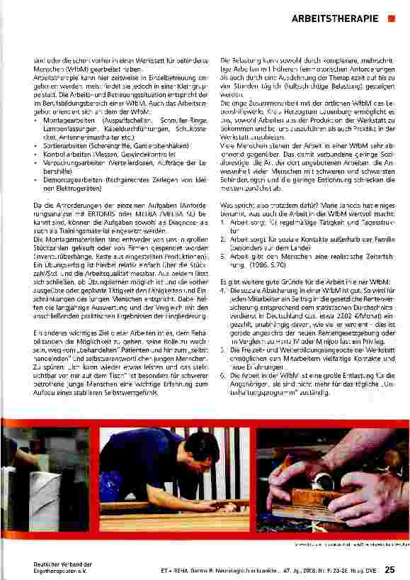 Vorschauseite 3: Neurologisch erkrankte Jugendliche und junge Erwachsene auf das Arbeitsleben vorbereitenArbeitstherapie in der HELIOS-Klinik Geesthacht