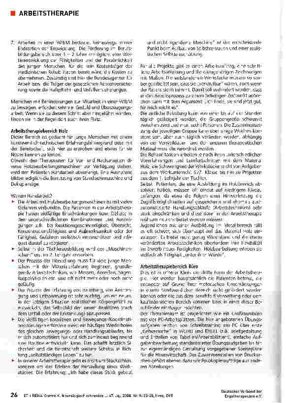 Vorschauseite 4: Neurologisch erkrankte Jugendliche und junge Erwachsene auf das Arbeitsleben vorbereitenArbeitstherapie in der HELIOS-Klinik Geesthacht