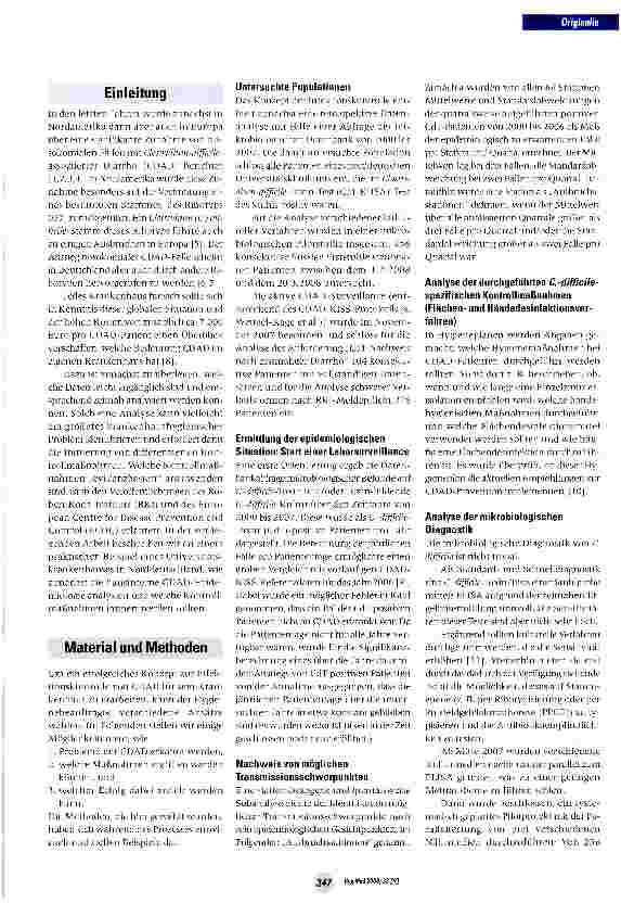 Vorschauseite 2: Erfolgreiches Bündel von Präventionsmaßnahmen bei hoher CDAD-Inzidenz in einem UniversitätsklinikumSuccessfuI bündle of prevention measures against a high CDAD incidence at a univ…