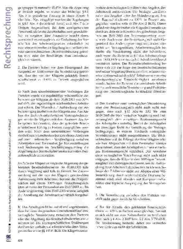 Vorschauseite 4: Vereinbarung über Abgeltung von geleistetem Bereitschaftsdienst in Freizeit verstößt nicht gegen TVöD-K a. F.