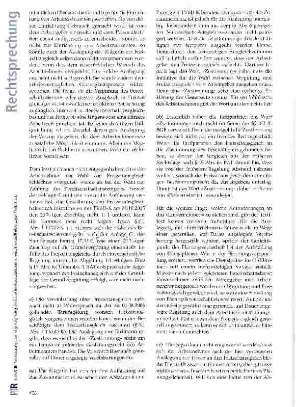 Vorschauseite 6: Vereinbarung über Abgeltung von geleistetem Bereitschaftsdienst in Freizeit verstößt nicht gegen TVöD-K a. F.