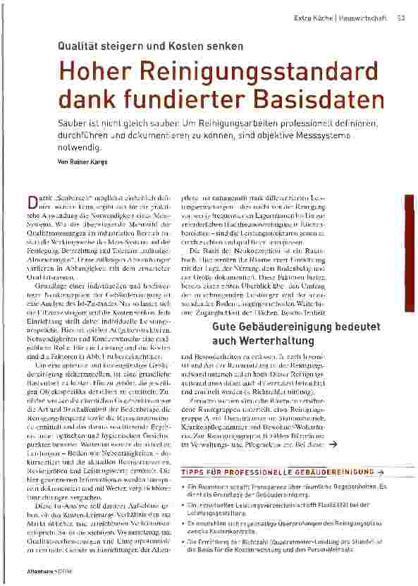 Vorschauseite 1: Qualität steigern und Kosten senkenHoher Reinigungsstandard dank fundierter Basisdaten
