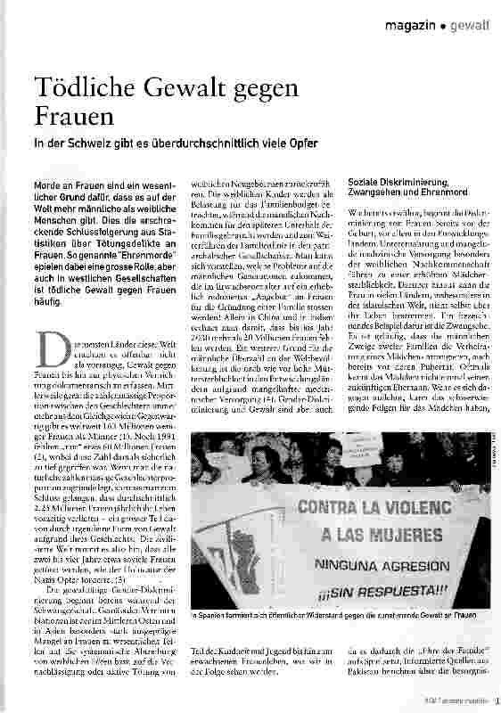 Vorschauseite 1: Tödliche Gewalt gegen FrauenIn der Schweiz gibt es überdurchschnittlich viele Opfer