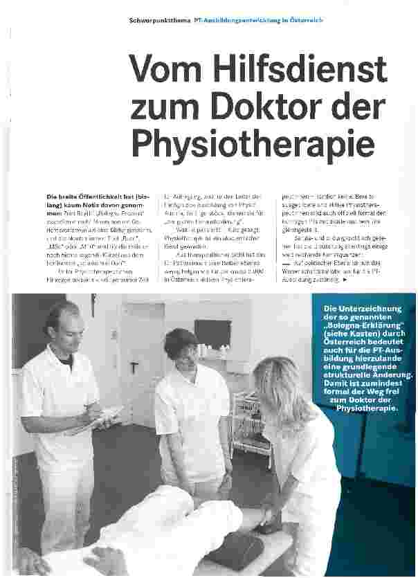 Vorschauseite 1: Vom Hilfsdienst zum Doktor der Physiotherapie