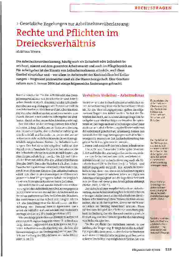 Vorschauseite 1: Rechte und Pflichten im Dreiecksverhältnis Gesetzliche Regelungen zur Arbeitnehmerüberlassung