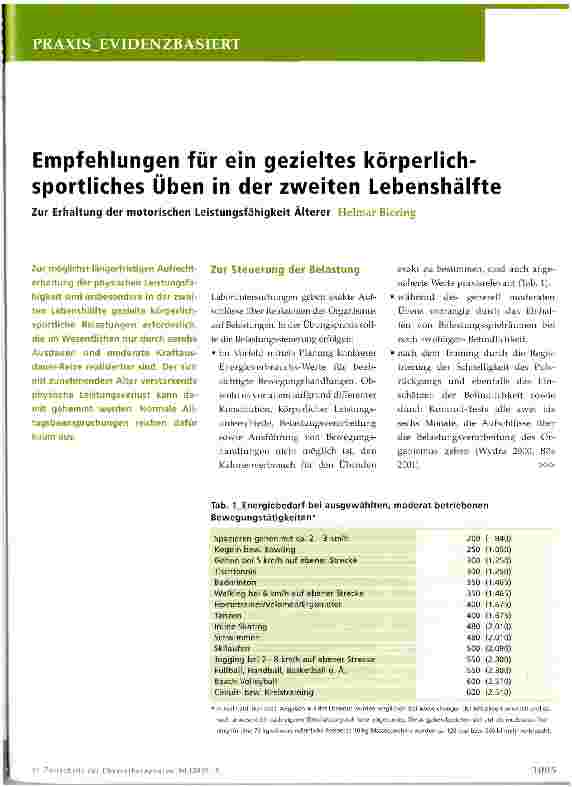 Vorschauseite 1: Empfehlungen für ein gezieltes körperlichsportliches Üben in der zweiten LebenshälfteZur Erhaltung der motorischen Leistungsfähigkeit Älterer