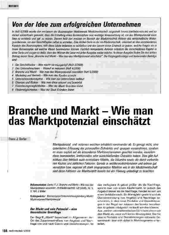 Vorschauseite 1: Branche und Markt - Wie man das Marktpotenzial einschätzt