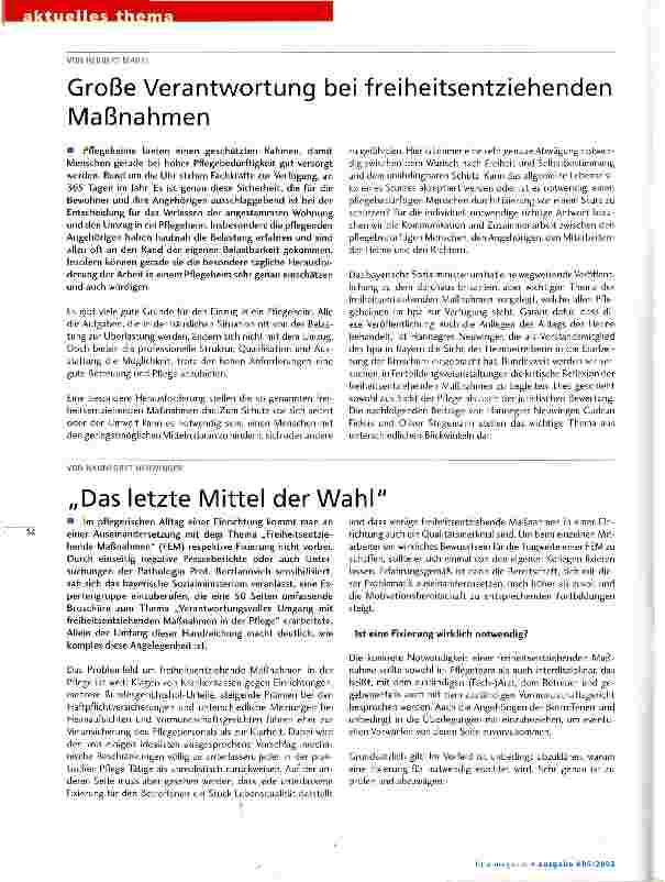 Vorschauseite 1: Große Verantwortung bei freiheitsentziehenden Maßnahmen