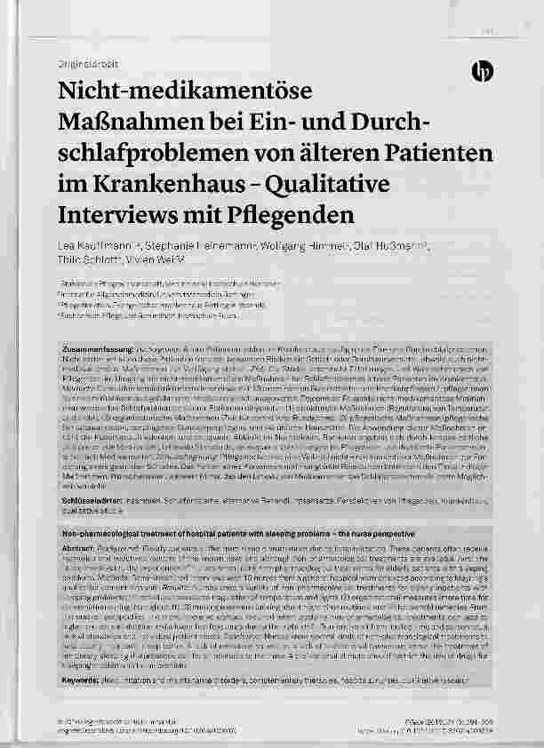Vorschauseite 1: Nicht-medikamentose Maßnahmen bei Einund Durchschlafproblemen von älteren Patienten im Krankenhaus Qualitative Interviews mit Pflegenden