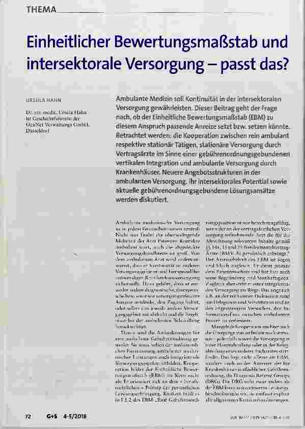 Vorschauseite 1: Einheitlicher Bewertungsmaßstab und intersektorale Versorgung passt das?