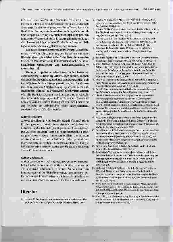 Vorschauseite 3: Teilhabeund Inklusionsforschung als wichtige Ansätze zur Förderung von Gesundheit und Teilhabe in der Arbeitswelt Participation and inclusion research as important approaches to p…