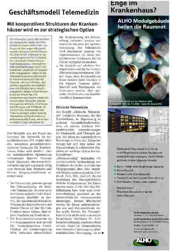 Vorschauseite 1: Geschäftsmodell Telemedizin Mit kooperativen Strukturen der Krankenhäuser wird es zur strategischen Option
