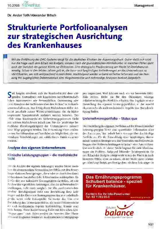 Vorschauseite 1: Strukturierte Portfolioanalysen zur strategischen Ausrichtung des Krankenhauses