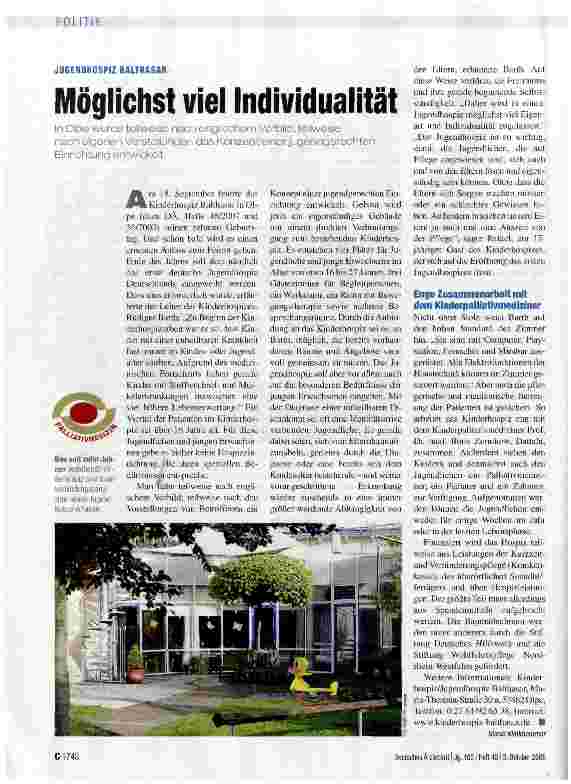 Vorschauseite 1: JUGENDHOSPIZ BALTHASAR Möglichst viel Individualität
