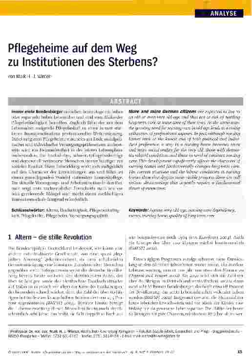Vorschauseite 1: Pflegeheime auf dem Weg zu Institutionen des Sterbens?