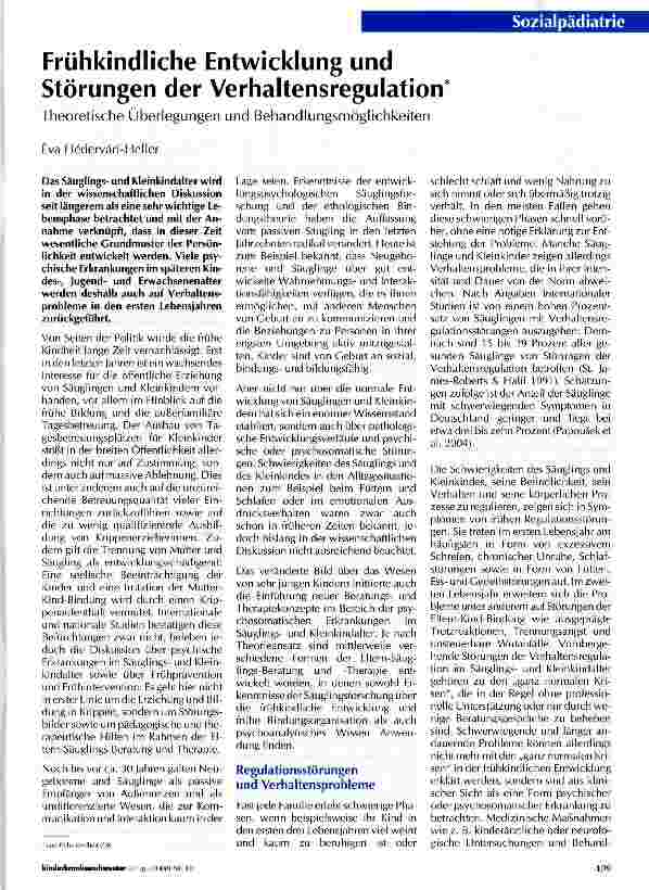 Vorschauseite 1: Frühkindliche Entwicklung und Störungen der Verhaltensregulation Theoretische Überlegungen und Behandlungsmöglichkeiten