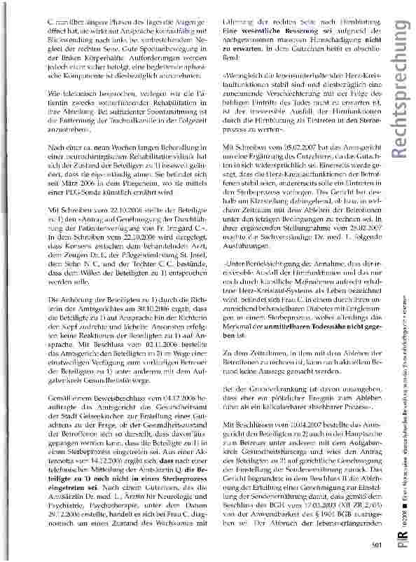 Vorschauseite 2: Einem Abbruch einer lebenserhaltenden Behandlung muss das Vormundschaftsgericht zustimmenBGB § 1904; FGG §§ 15 Abs. 1, 69 d Abs. 1 Satz 3; ZPO §§ 404, 407 Abs. 2 Satz 1