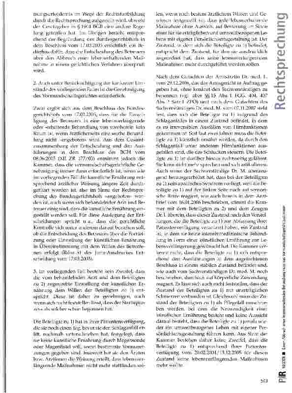 Vorschauseite 4: Einem Abbruch einer lebenserhaltenden Behandlung muss das Vormundschaftsgericht zustimmenBGB § 1904; FGG §§ 15 Abs. 1, 69 d Abs. 1 Satz 3; ZPO §§ 404, 407 Abs. 2 Satz 1