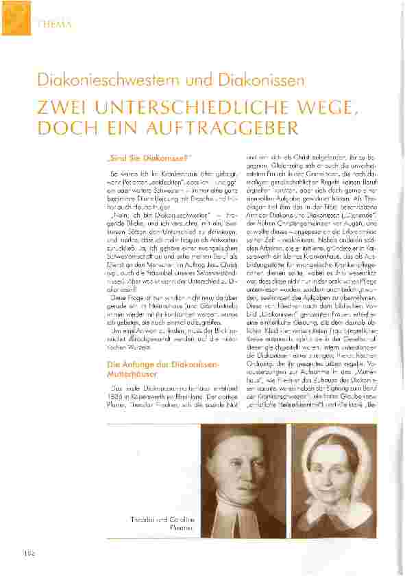 Vorschauseite 1: Diakonieschwestern und Diakonissen ZWEI UNTERSCHIEDLICHE WEGE, DOCH EIN AUFTRAGGEBER