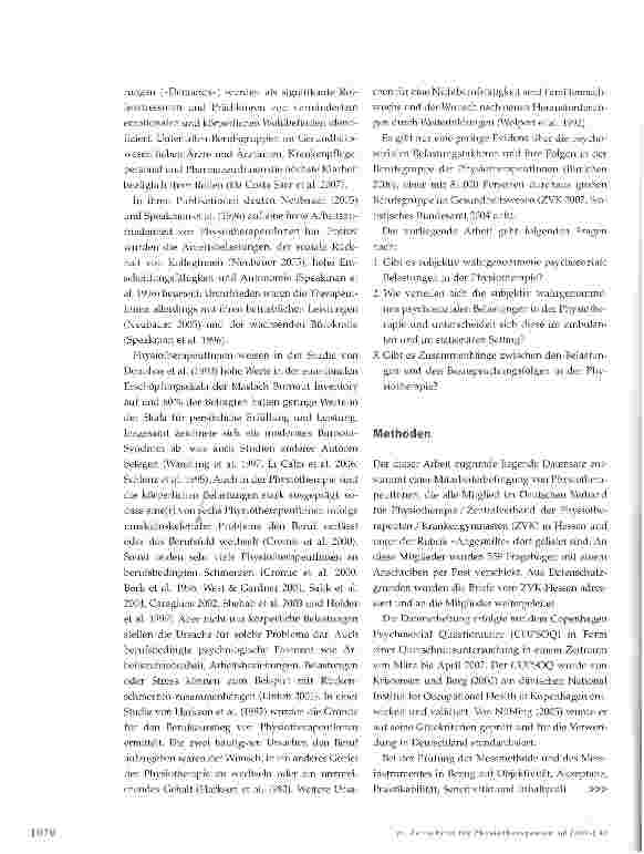 Vorschauseite 3: Psychosoziale Belastungen von Physiotherapeutlnnen Querschnittsstudie zur Arbeitsbelastung mittels des Copenhagen Psychosocial Questionnaire