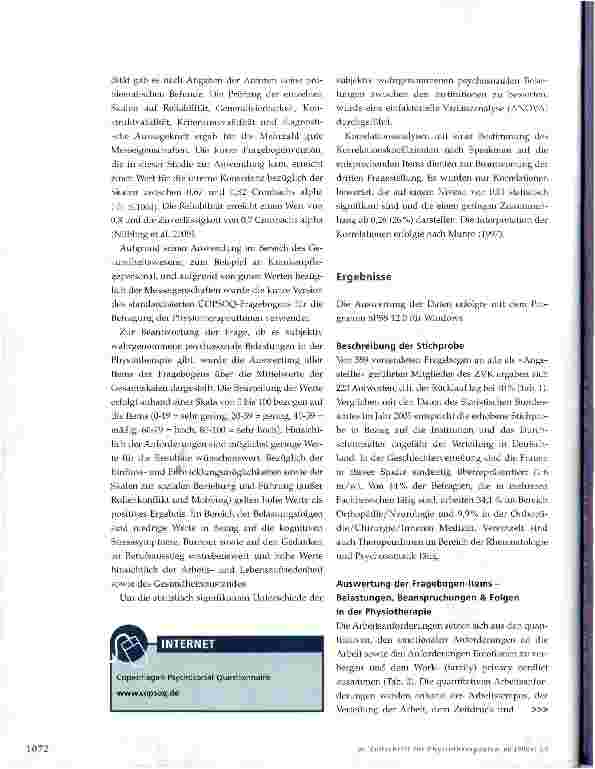 Vorschauseite 4: Psychosoziale Belastungen von Physiotherapeutlnnen Querschnittsstudie zur Arbeitsbelastung mittels des Copenhagen Psychosocial Questionnaire