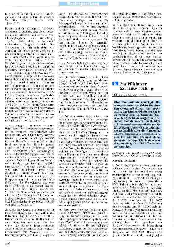 Vorschauseite 1: Zur Pflicht zur Sachentscheidung FGG § 19, § 69 Abs. 1 Nr. 5